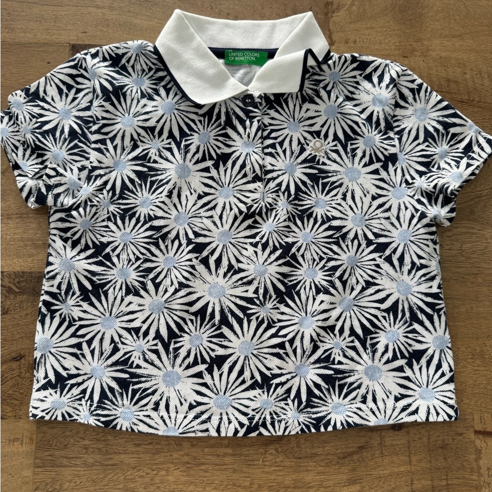 United Colors of Benetton Navy & White Floral Polo Shirt for Kids size 6-7 years
